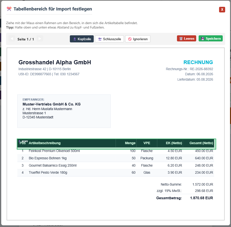 Schritt 1: Beleg-Import