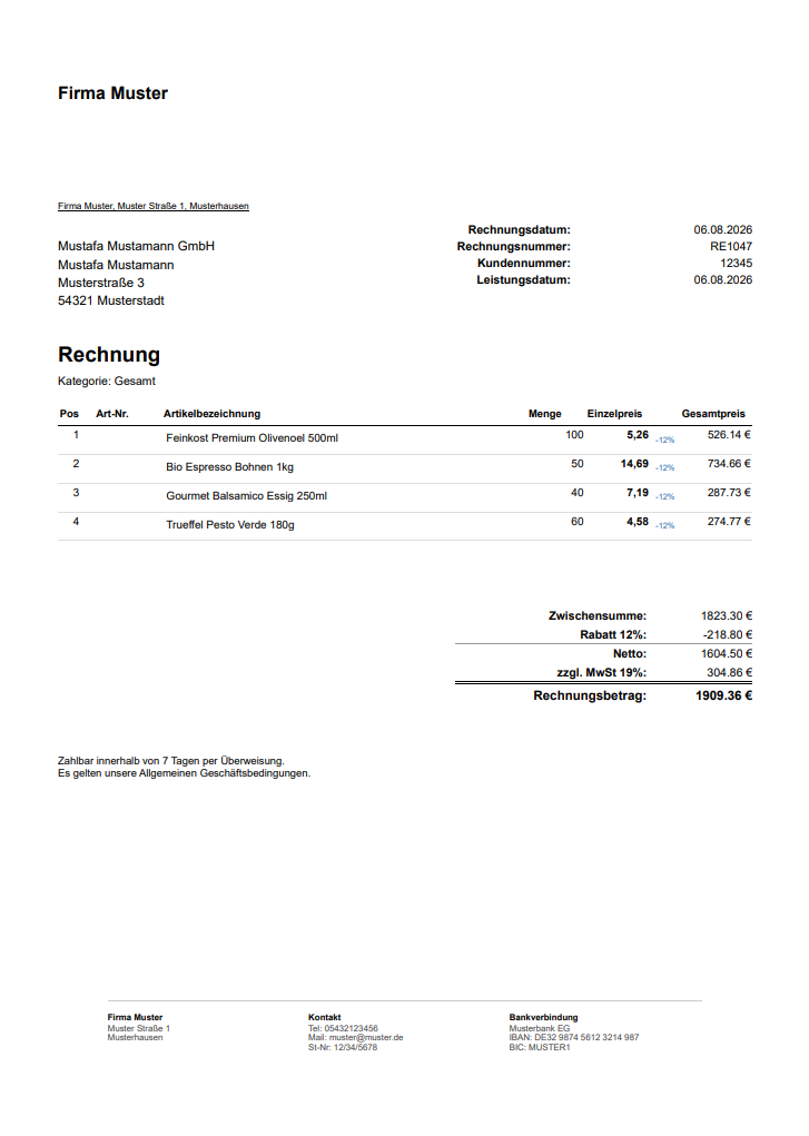 Schritt 3: Fertige Rechnung nach Export