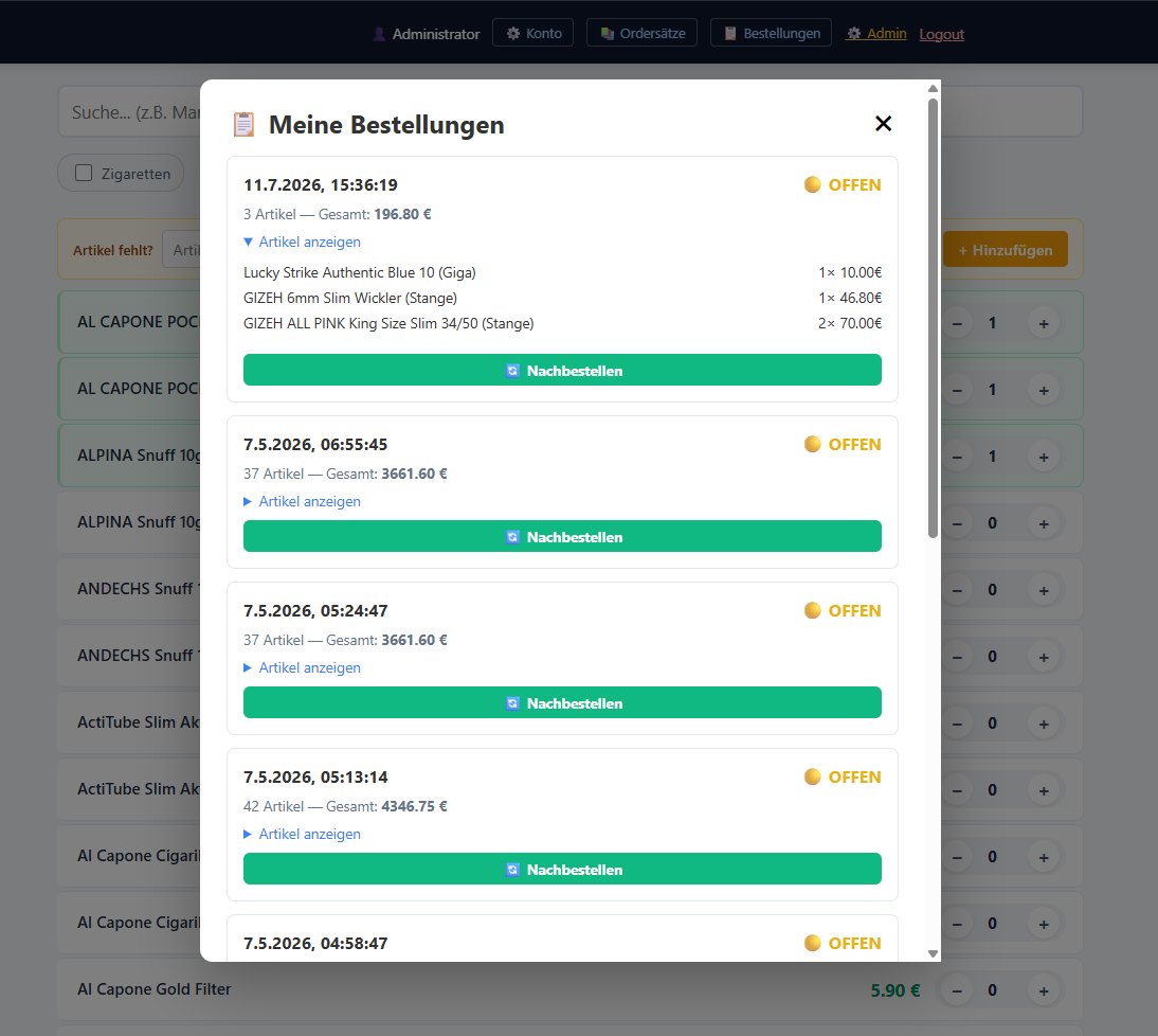 Order-Page Kundensicht: Account
