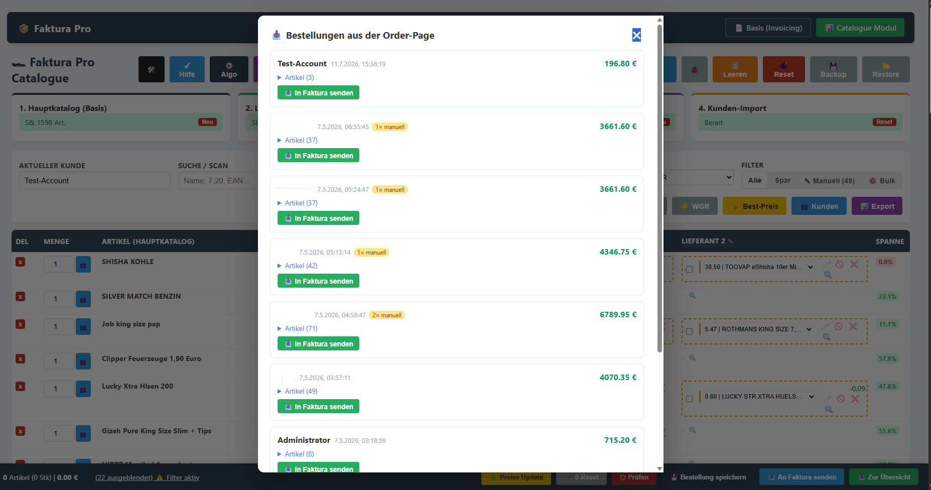 Catalogue Order-Page Import