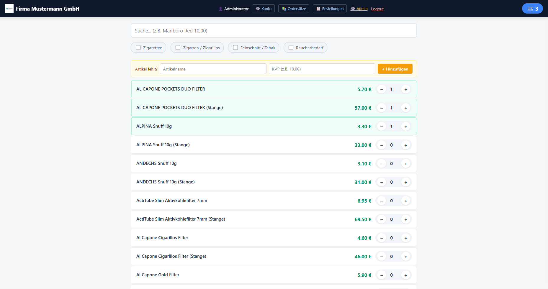 Order-Page Kundensicht: Shop